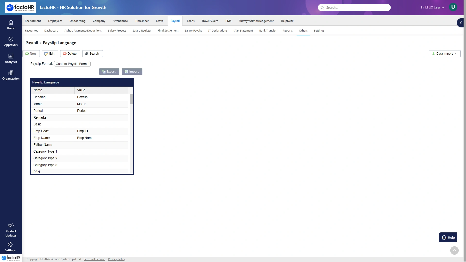 Payslip shown in the employee preferred language