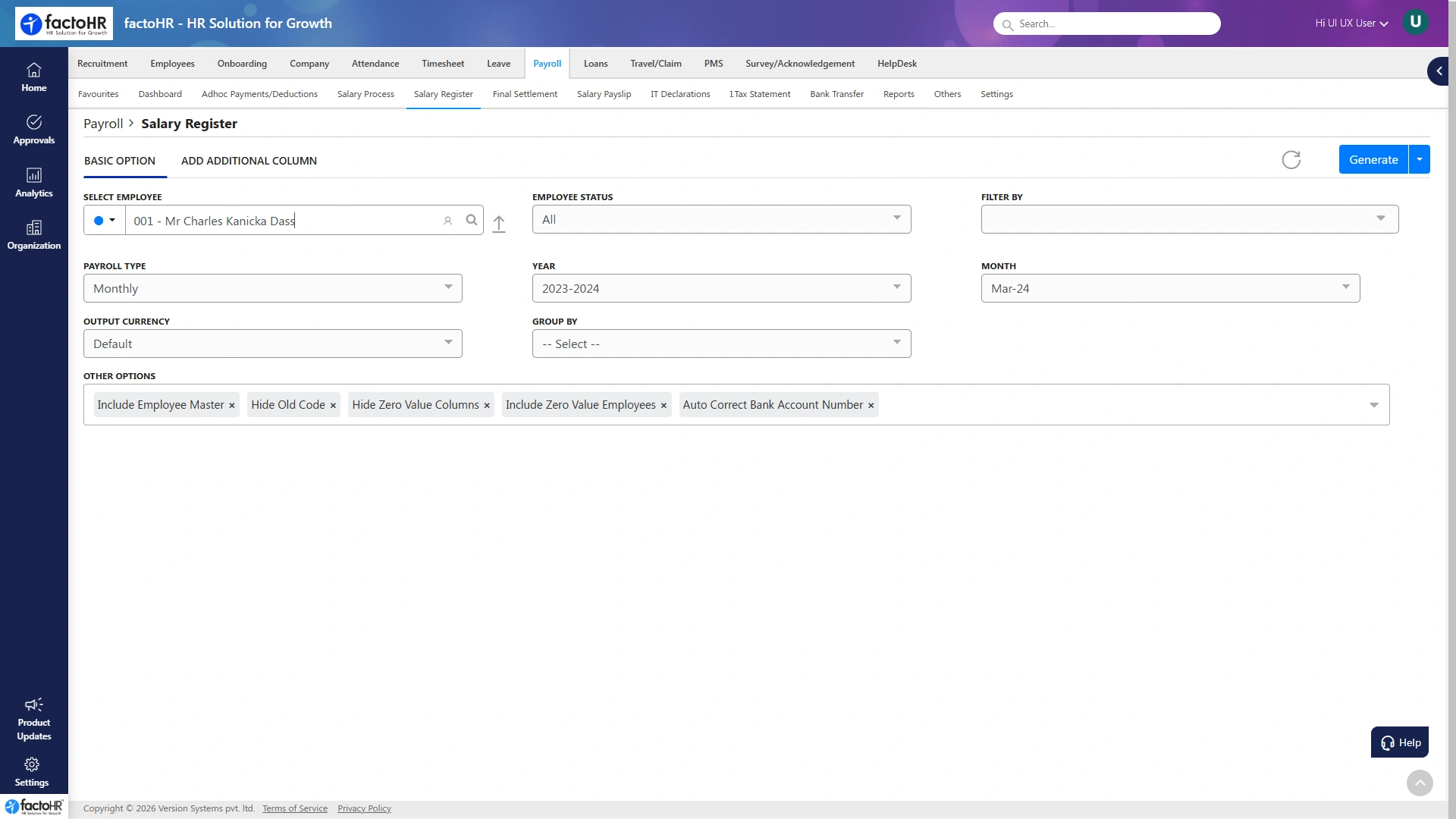 Manufacturing payroll salary register