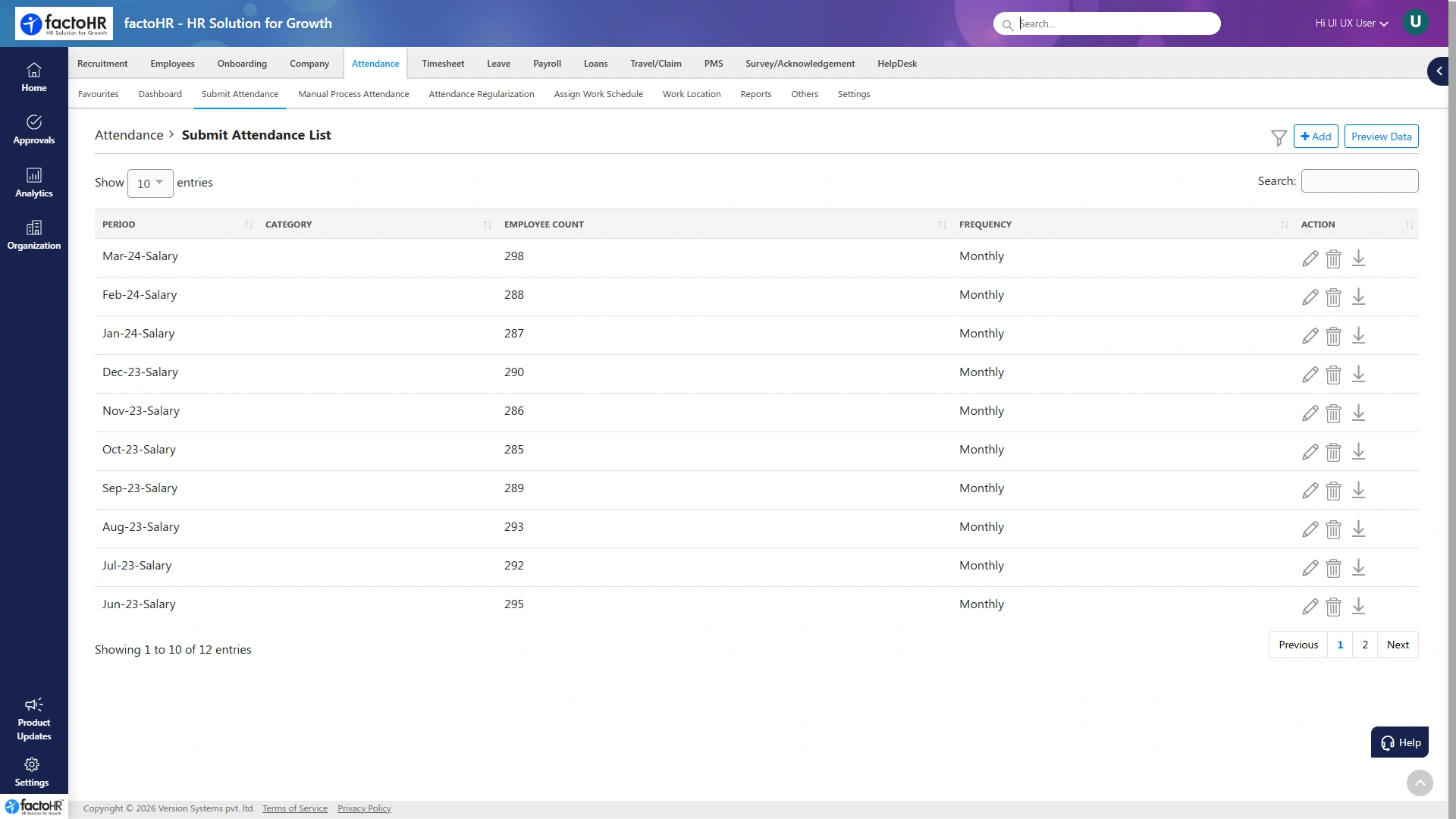 Attendance capture screen
